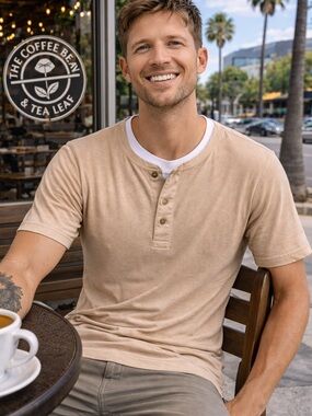 croft & barrow Short-Sleeve Henley Shirt in Beige